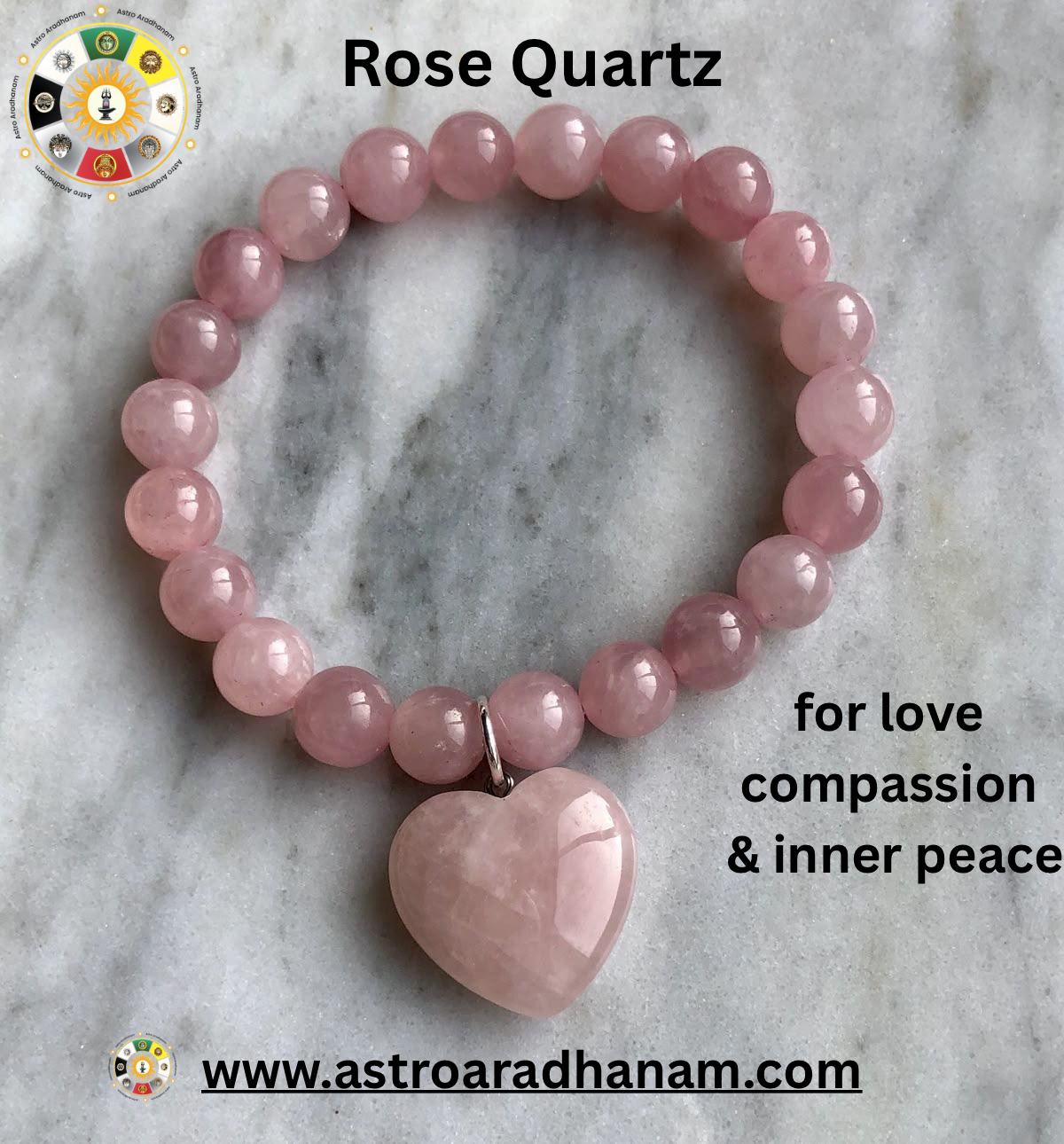 Rose Quartz Bracelet – Heart Charm